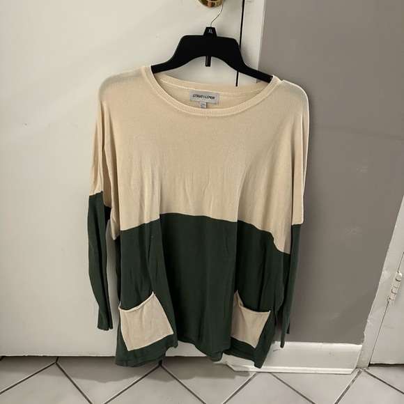 Sweaters - Half cream half green light sweater